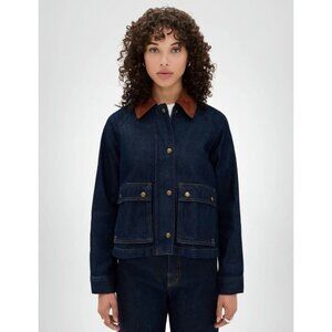 Mid-Weight Denim Jacket with Corduroy Collar, Button Cuffs, Box Pleat